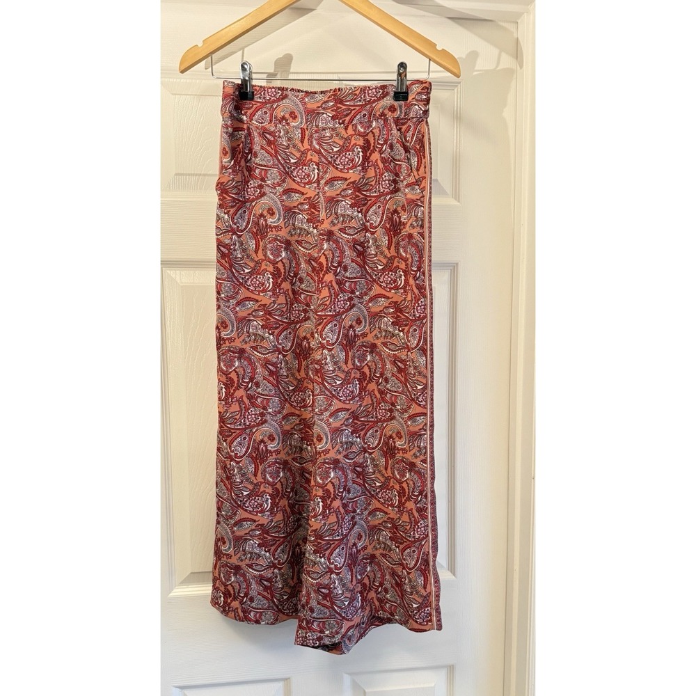 Max Studio Wide Leg Pants Womens XS Coral Red Paisley Elastic Back 3703D2807